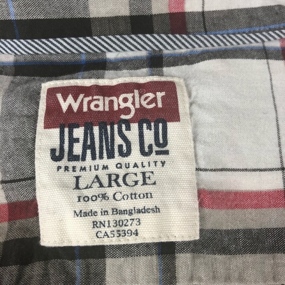 Wrangler Rugged Men's Plaid Western Shirt-Black & White-Sz Large Long Sleeve EUC - Picture 11 of 12